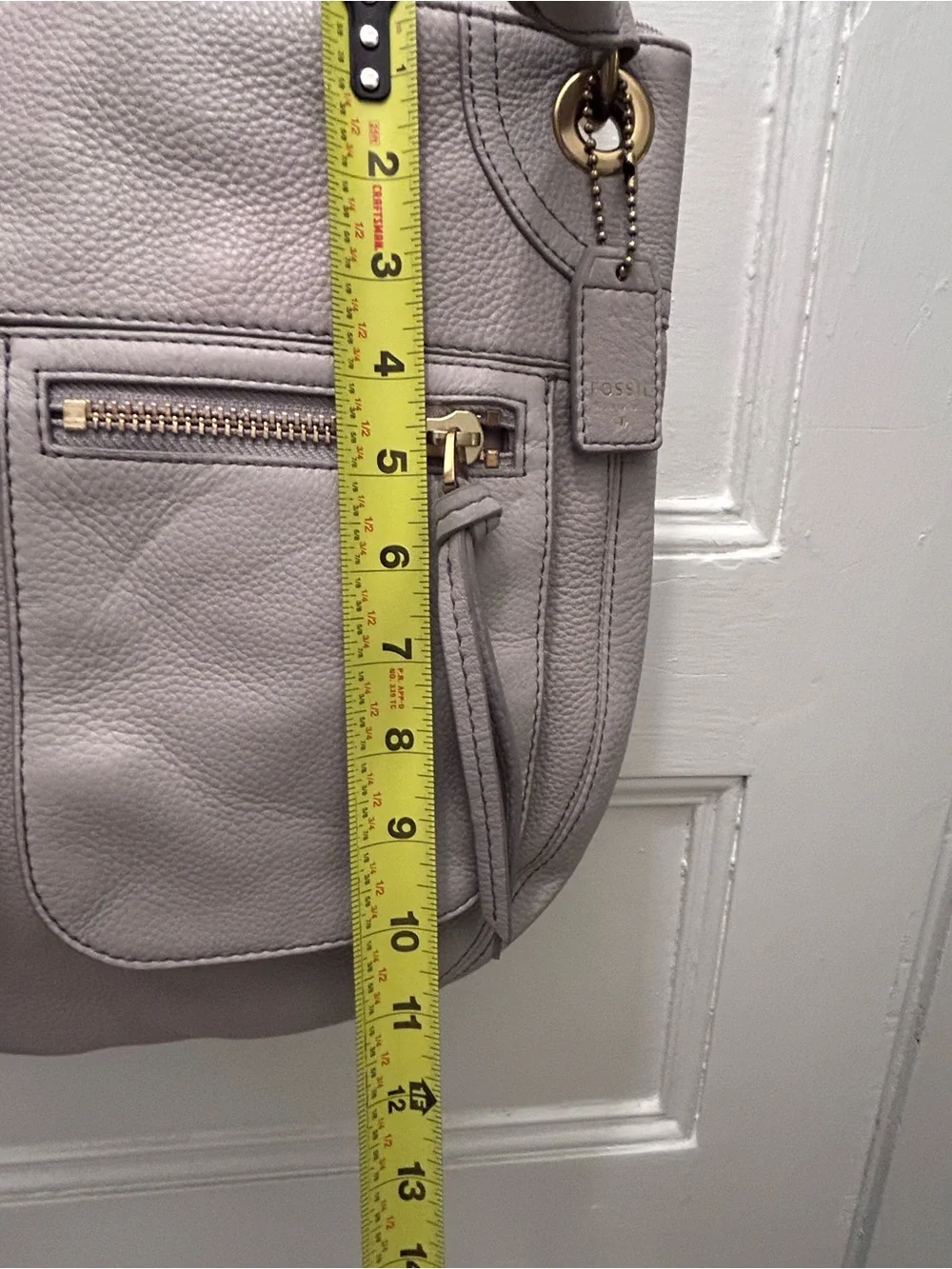 FOSSIL Karli Hobo Crossbody Gray Pebbled Soft Leather Or Shoulder Handbag